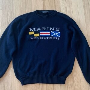 Les Copains Crew Neck Sweater With Embroidered Flags Nautical Preppy Italy
